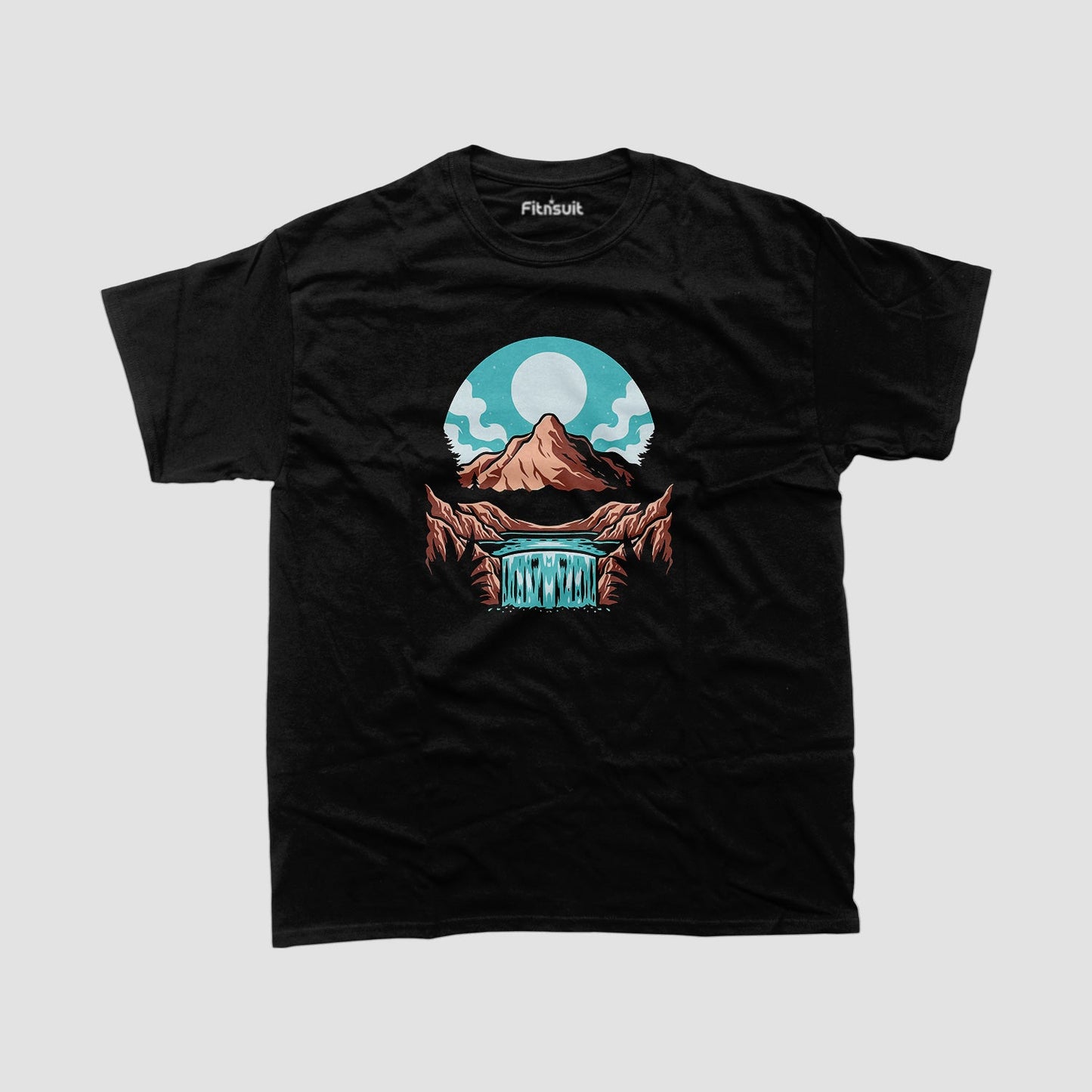 Pink Sky Waterfall Landscape T shirt for everyone