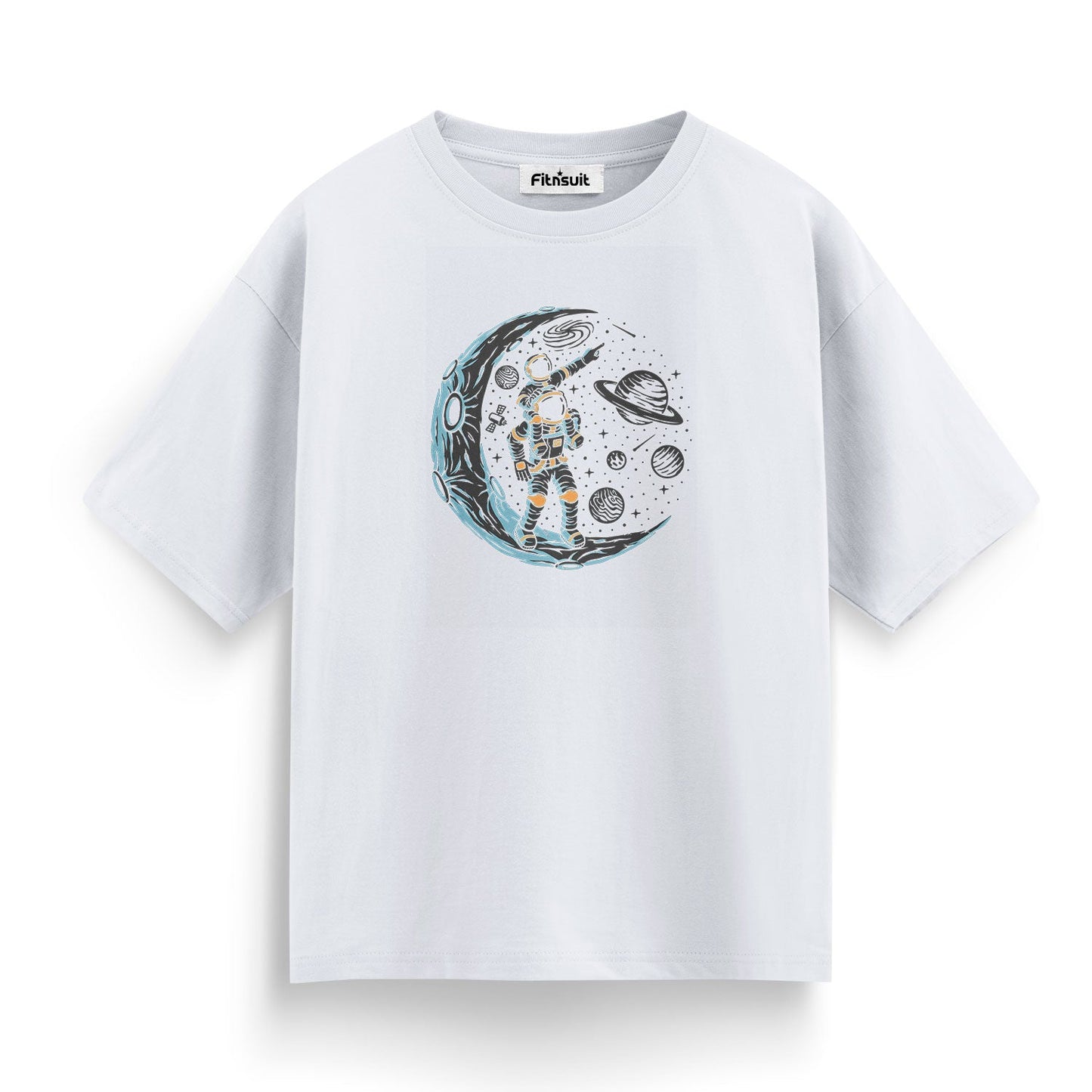 Astronaut Walking on Crescent Moon T shirt for everyone