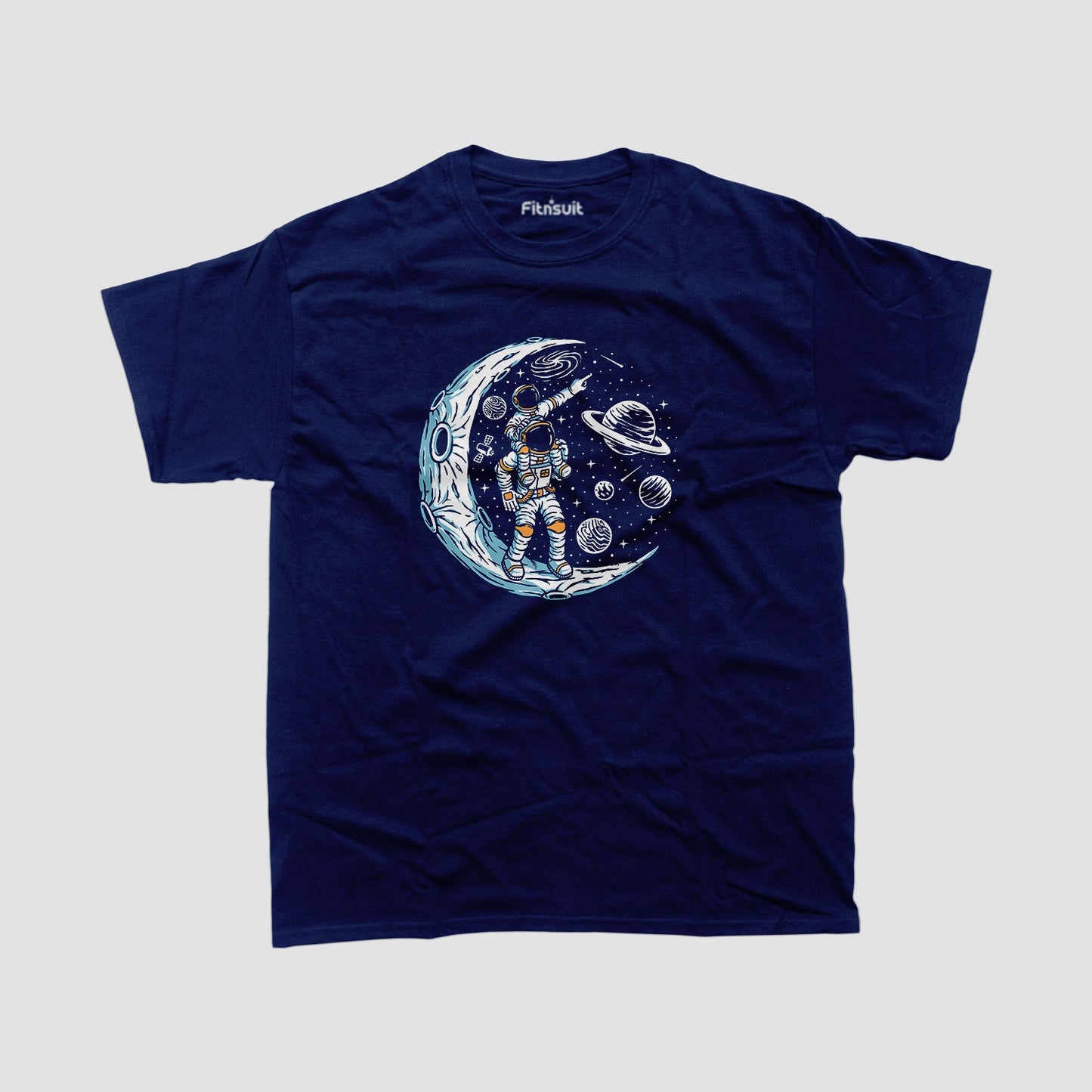 Astronaut Walking on Crescent Moon T shirt for everyone
