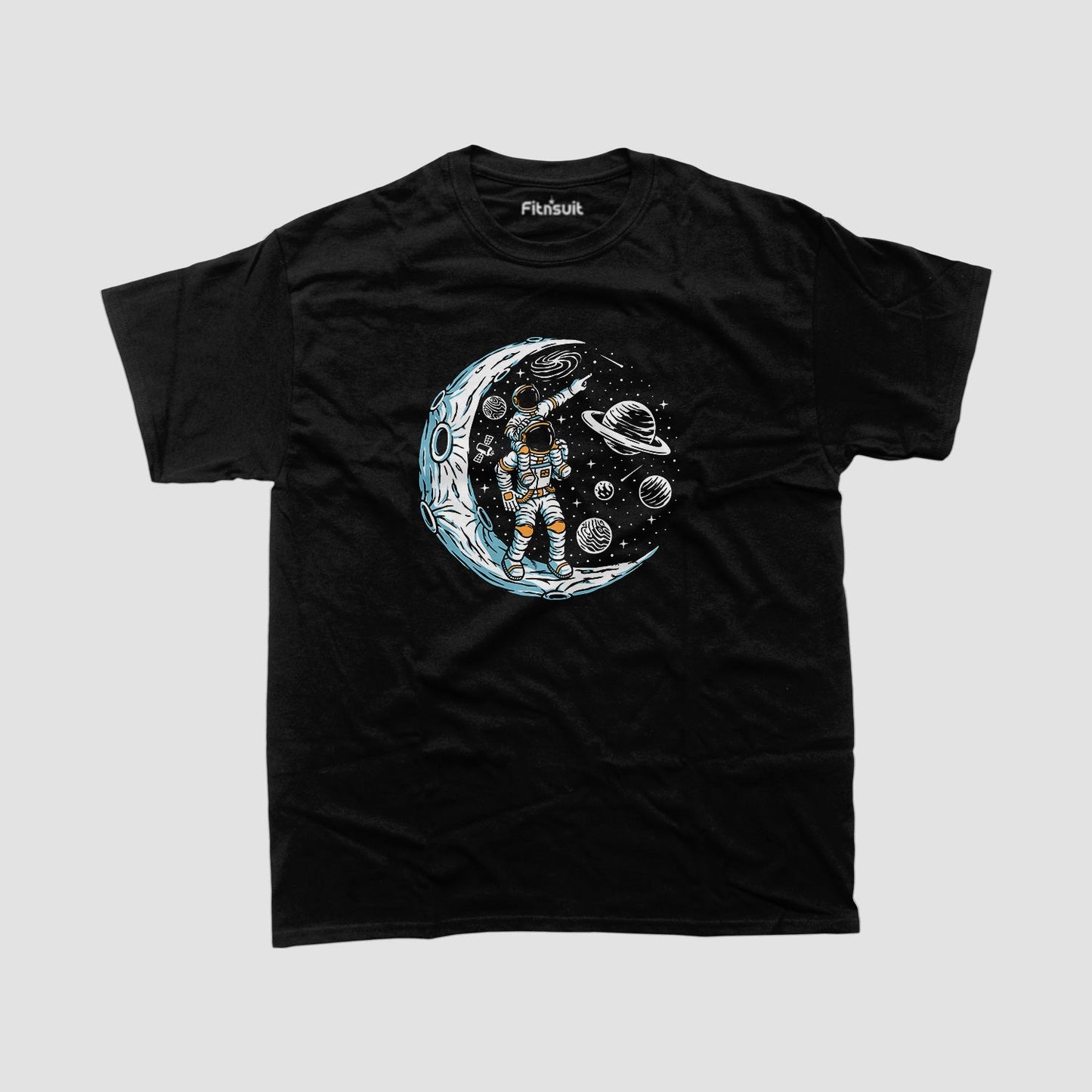 Astronaut Walking on Crescent Moon T shirt for everyone