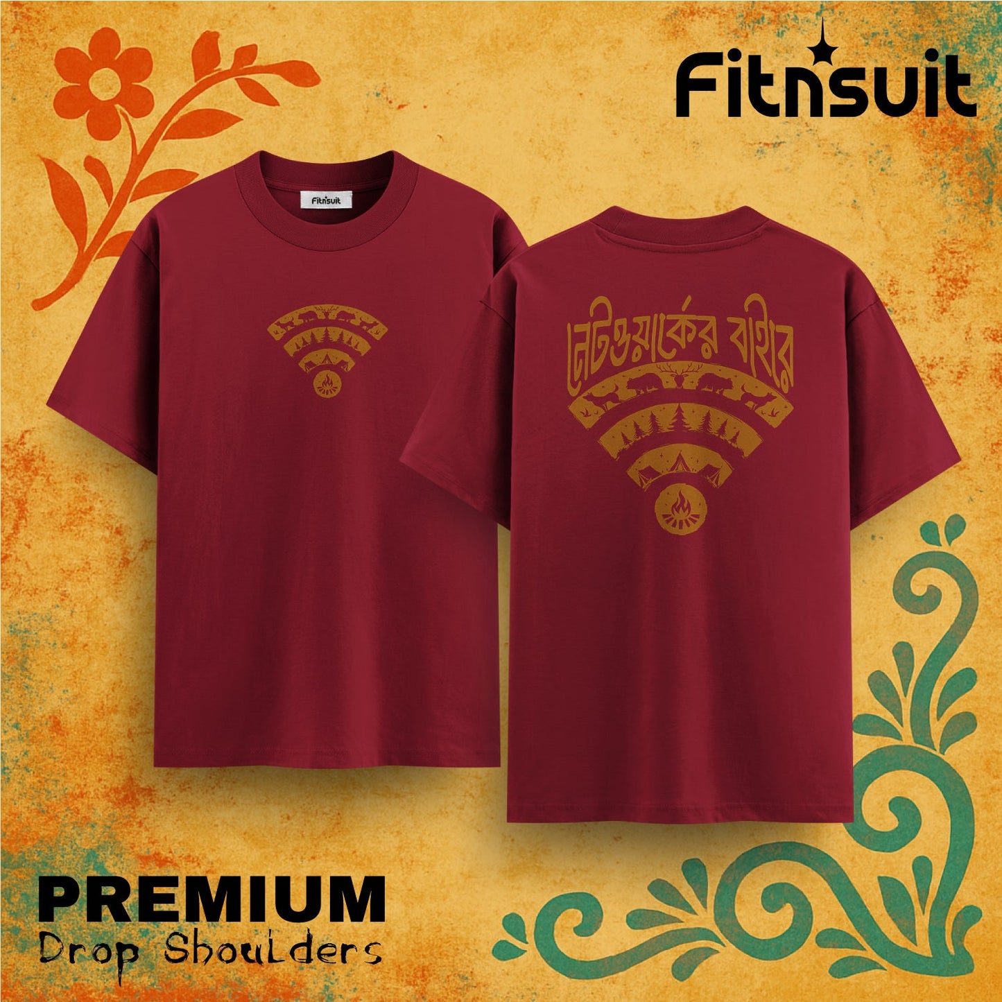Network Signal Camping Adventure Drop Shoulder T shirt