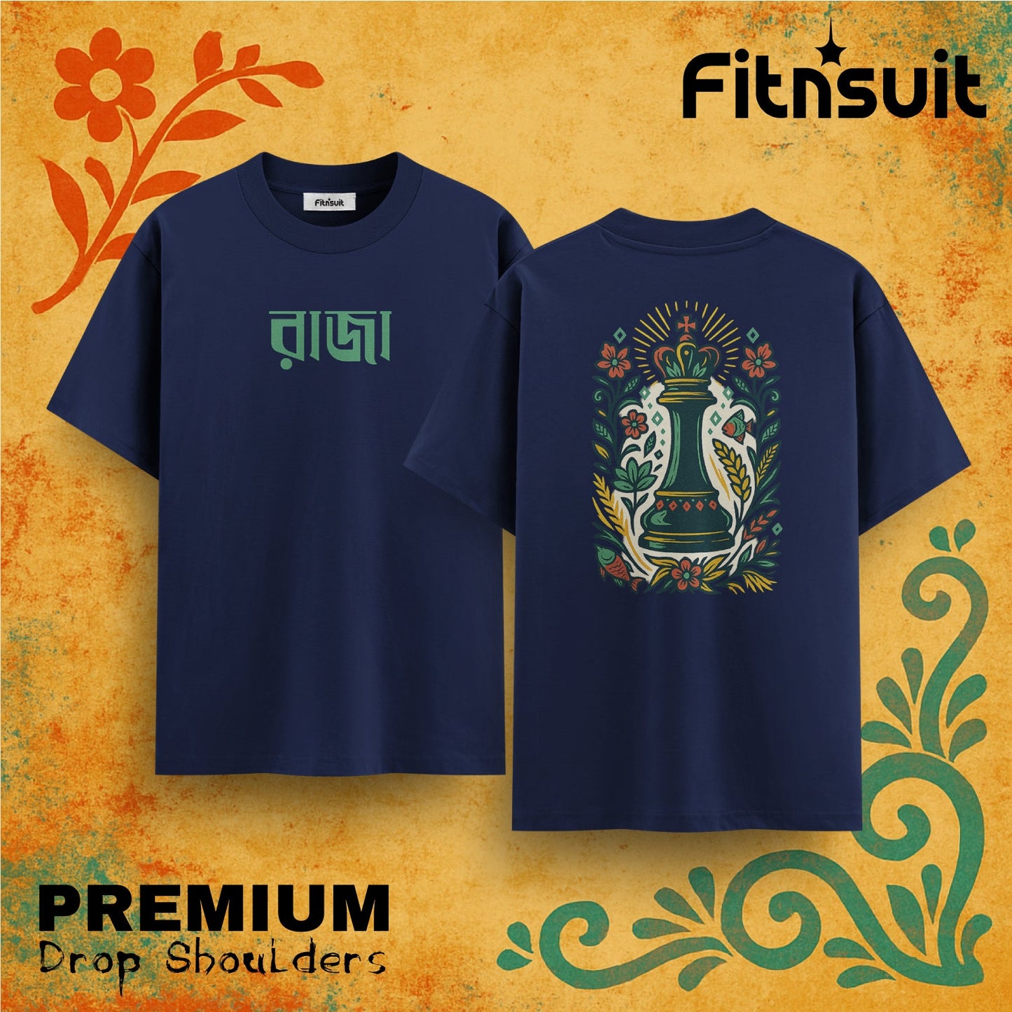 Chess King Floral Artistic Drop Shoulder T shirt