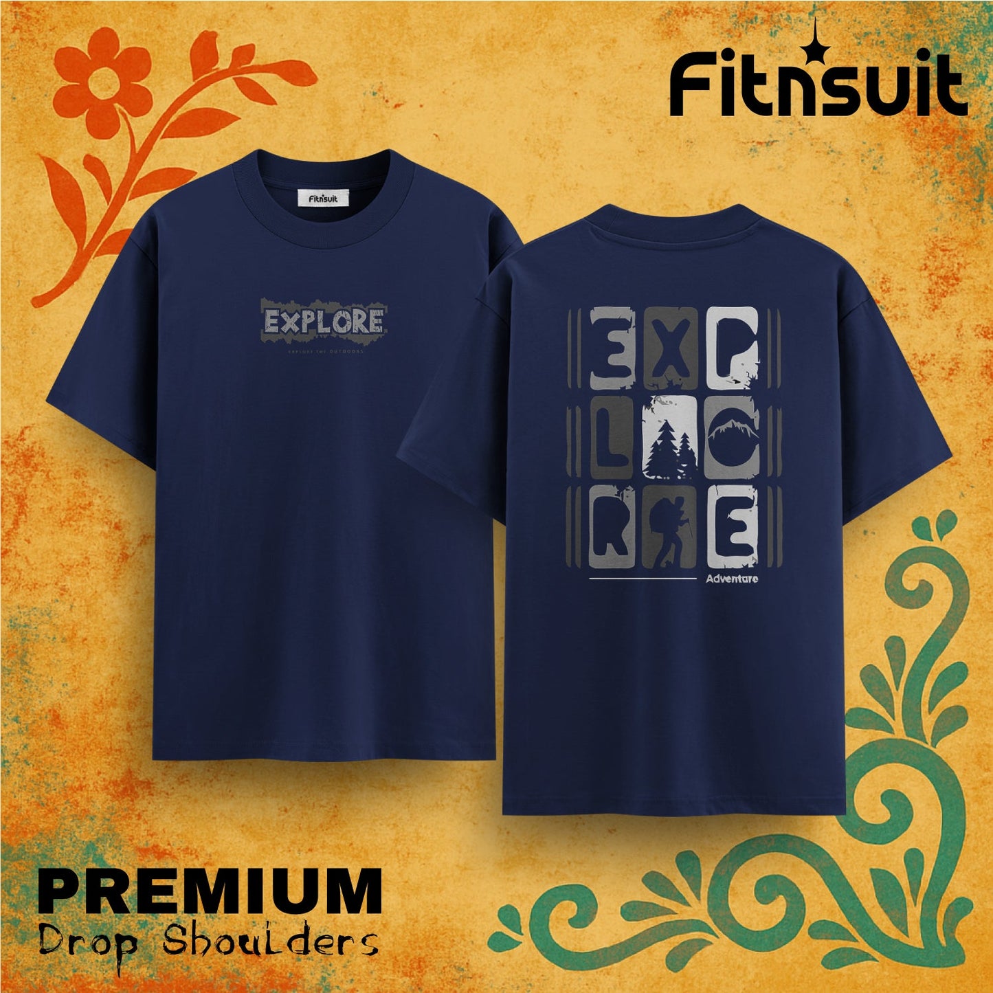 Explore Adventure Icons Graphic Drop Shoulder T shirt