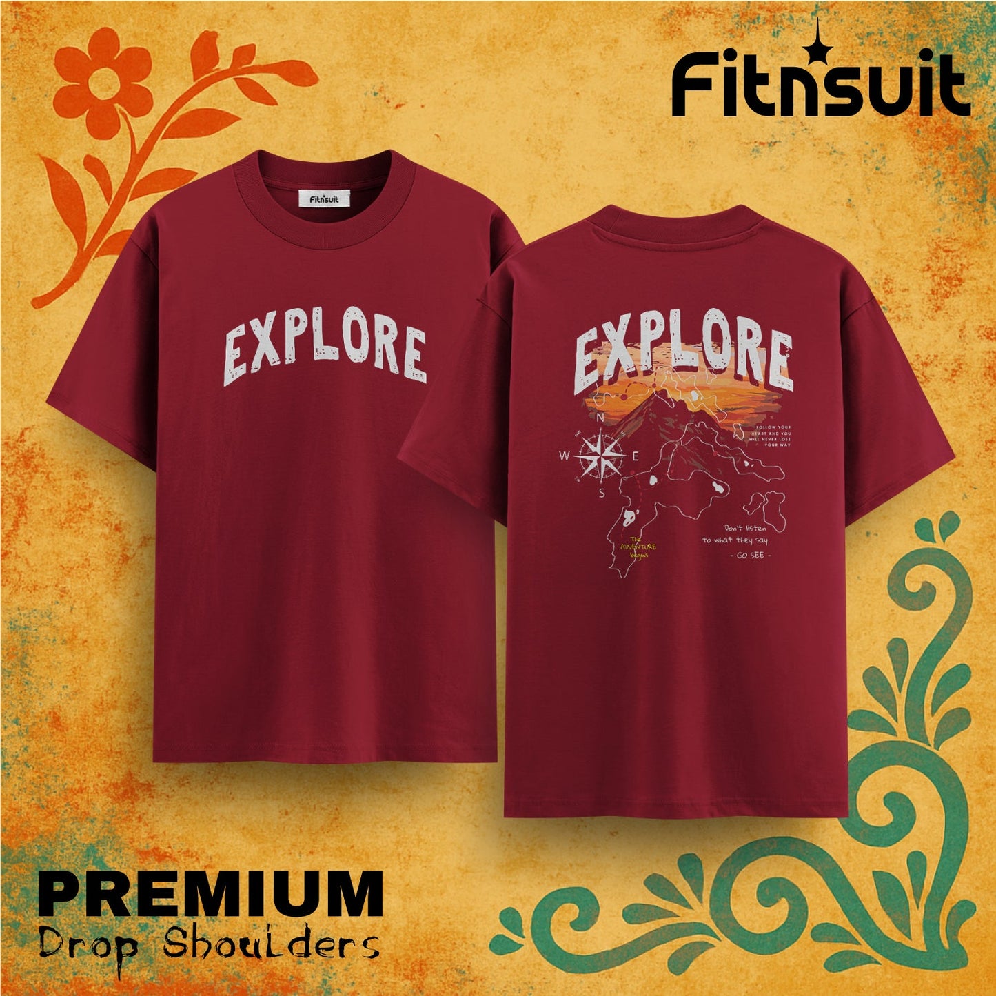 Explore Map Adventure Graphic Drop Shoulder T shirt