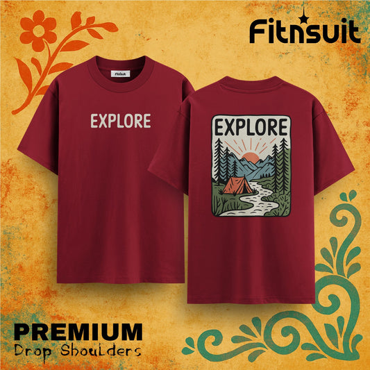 Explore Camping Outdoor Landscape Drop Shoulder T shirt