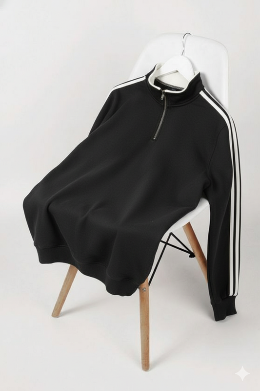 Black and White Stripe Premium Zipper Sweatshirt