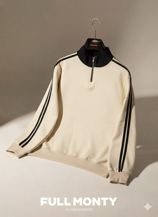 Cream and Black Stripe Premium Zipper Sweatshirt