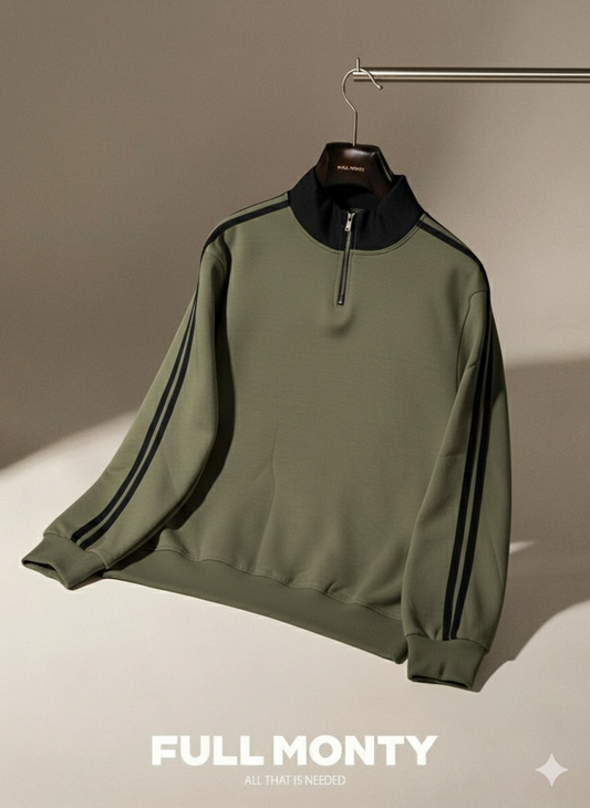 Olive and Black Stripe Premium Zipper Sweatshirt