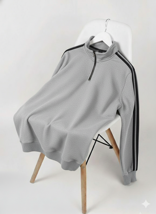 Ash and Black Stripe Premium Zipper Sweatshirt