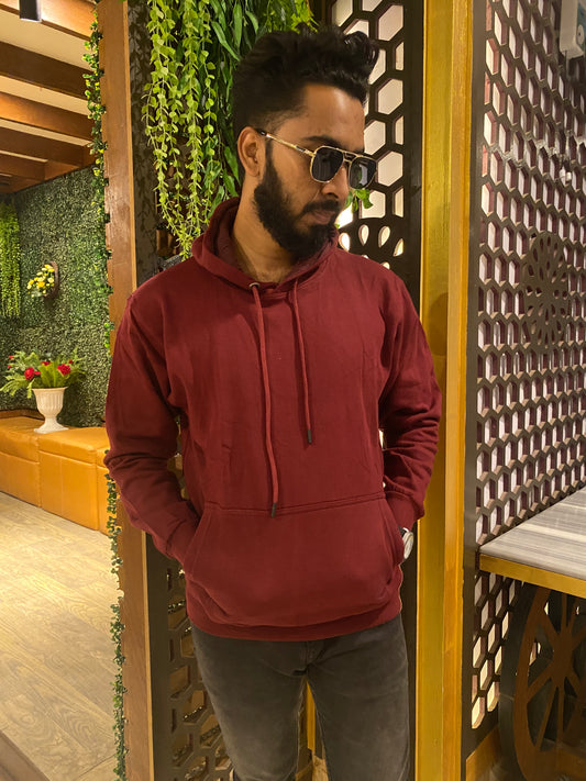 Maroon Solid color Hoodie