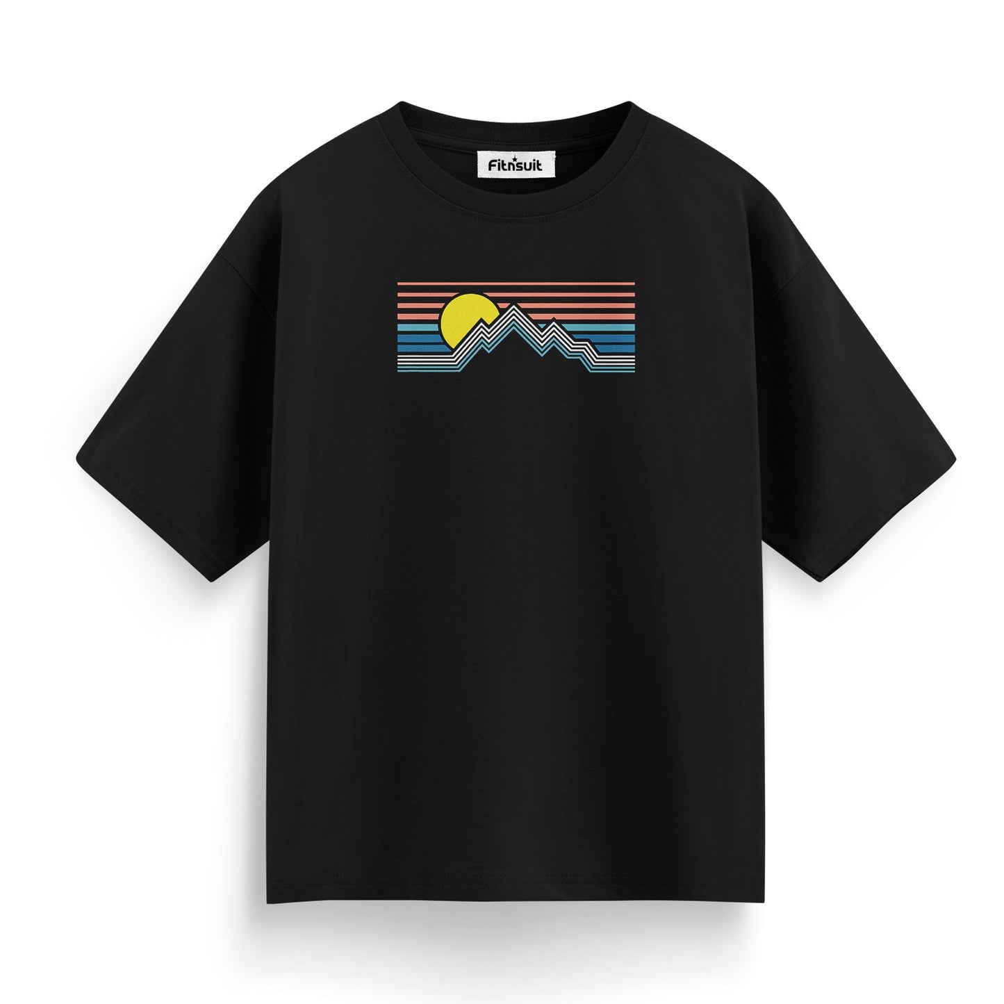 Retro Mountain Stripe Sunset T shirt for everyone