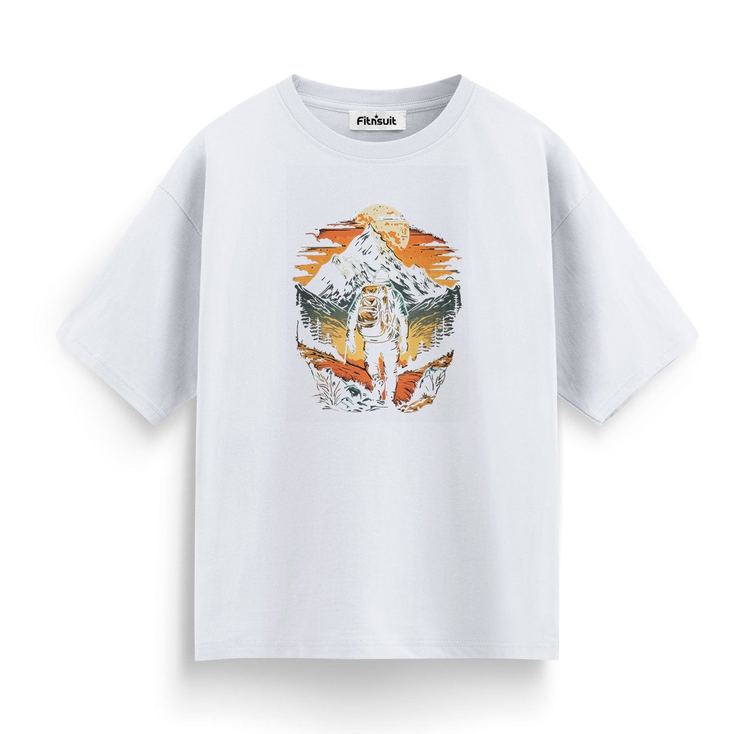 Explorer with Burning Mountainscape T shirt for everyone