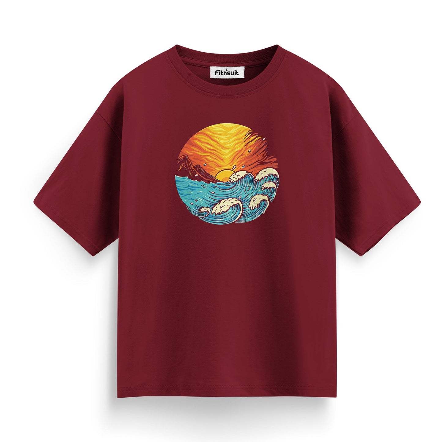 Crimson Sunset Over Ocean T shirt for everyone