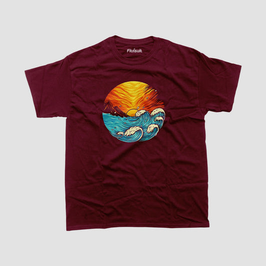 Crimson Sunset Over Ocean T shirt for everyone