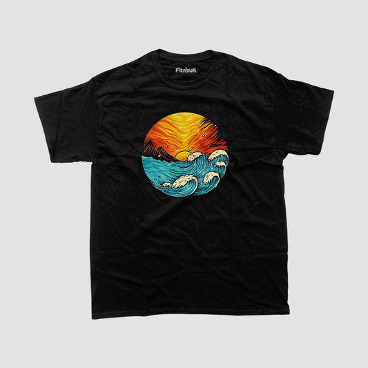 Crimson Sunset Over Ocean T shirt for everyone