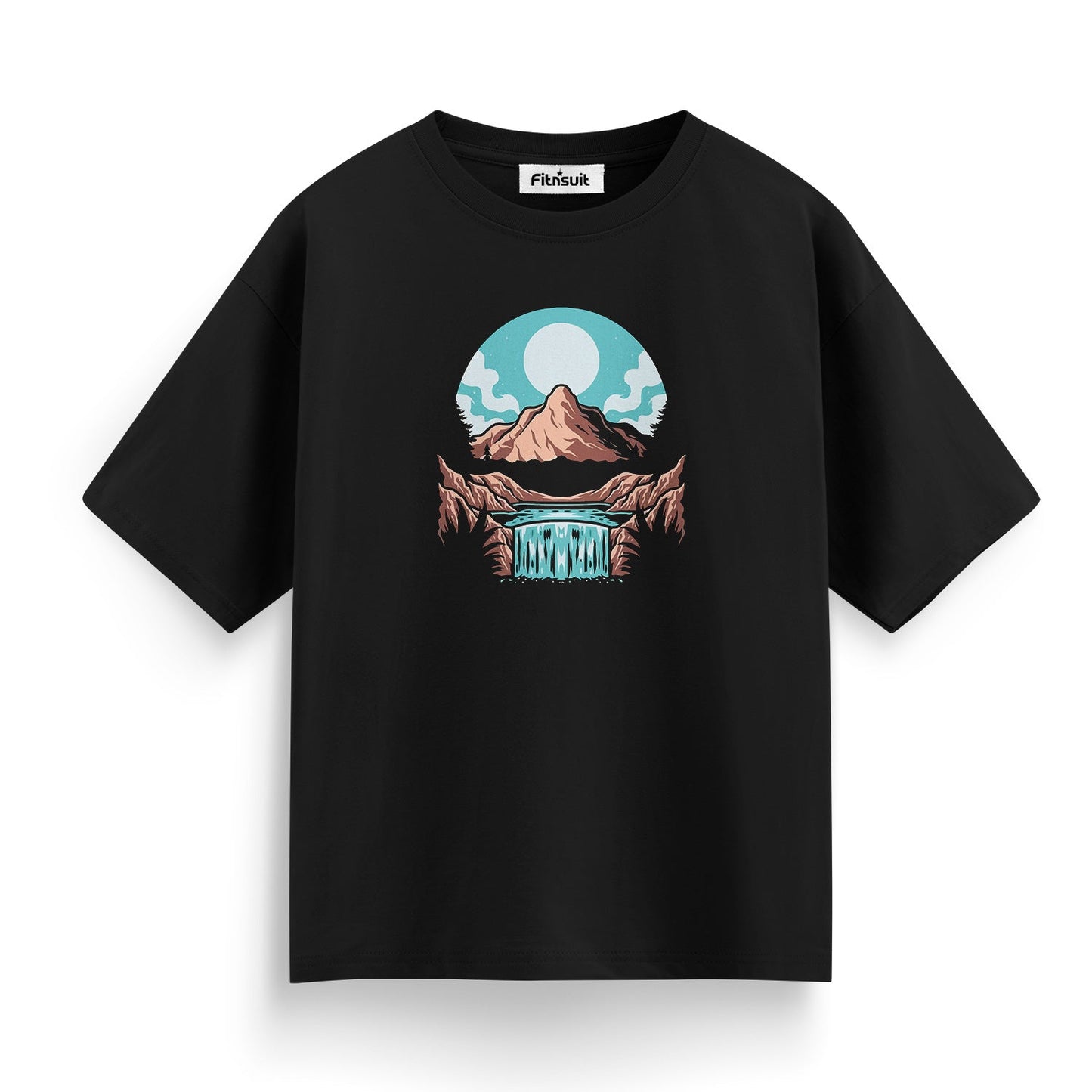 Pink Sky Waterfall Landscape T shirt for everyone