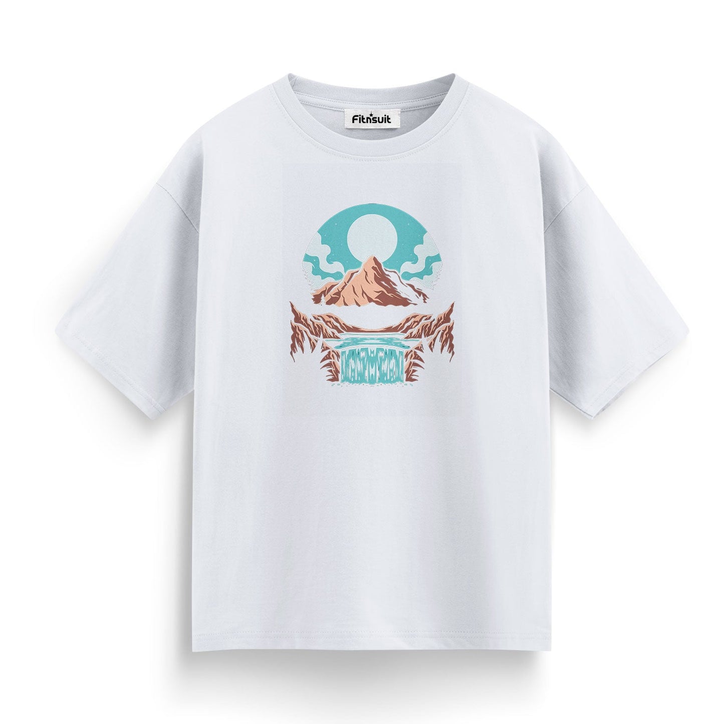 Pink Sky Waterfall Landscape T shirt for everyone