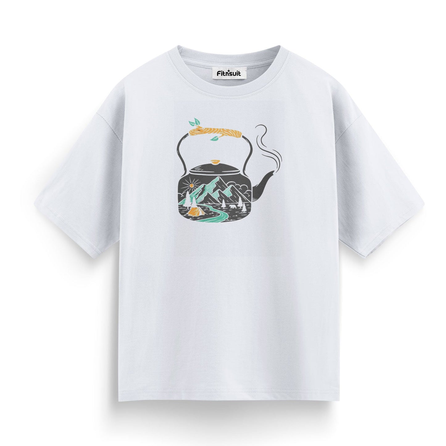 Tea Kettle with Mountain Landscape T shirt for everyone
