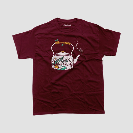 Tea Kettle with Mountain Landscape T shirt for everyone