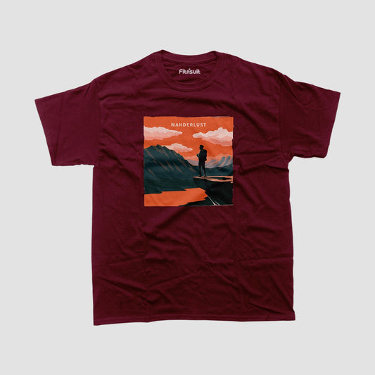 Wanderlust Explorer on Cliff View T shirt for everyone