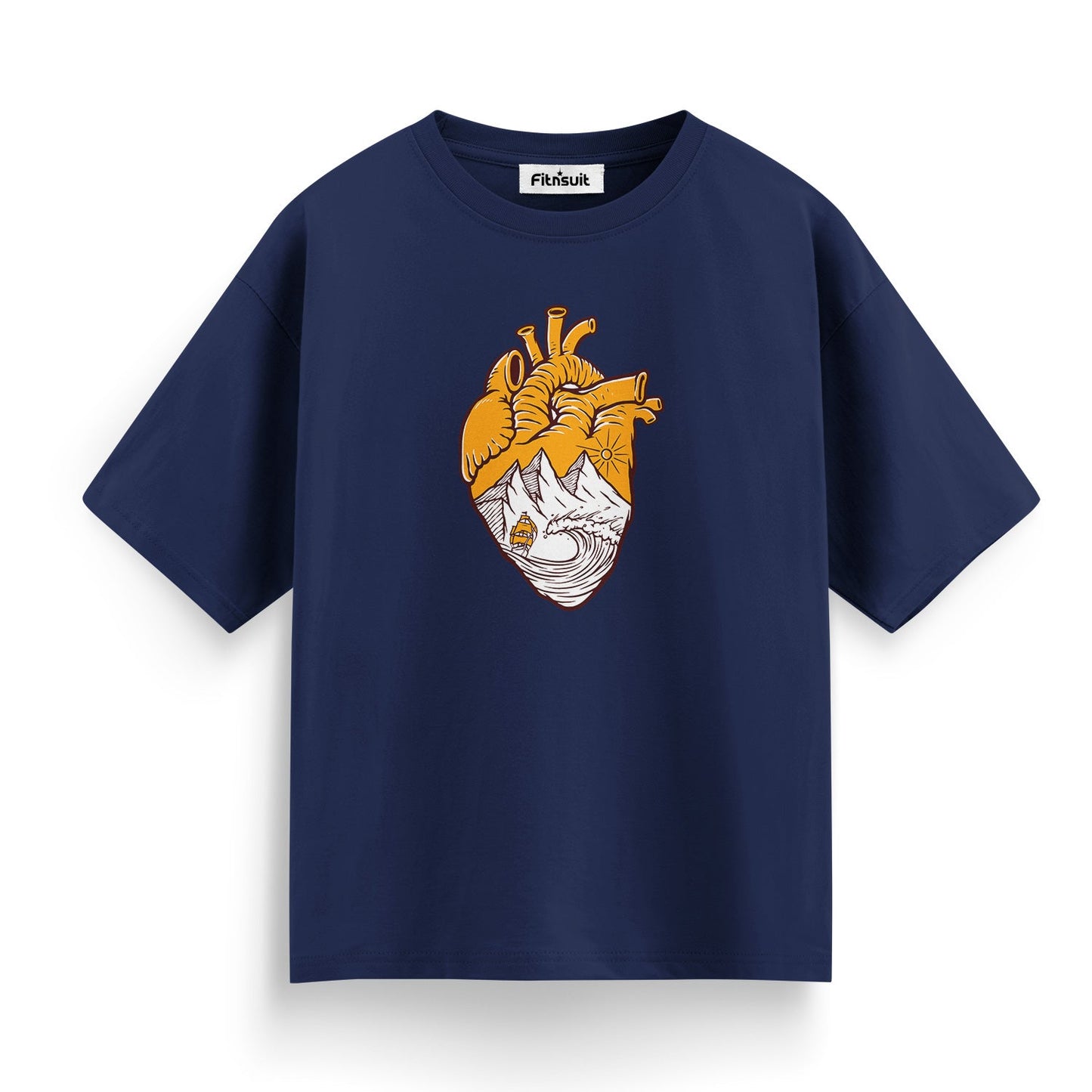 Heart with Mountains and Sunset Art T shirt for everyone