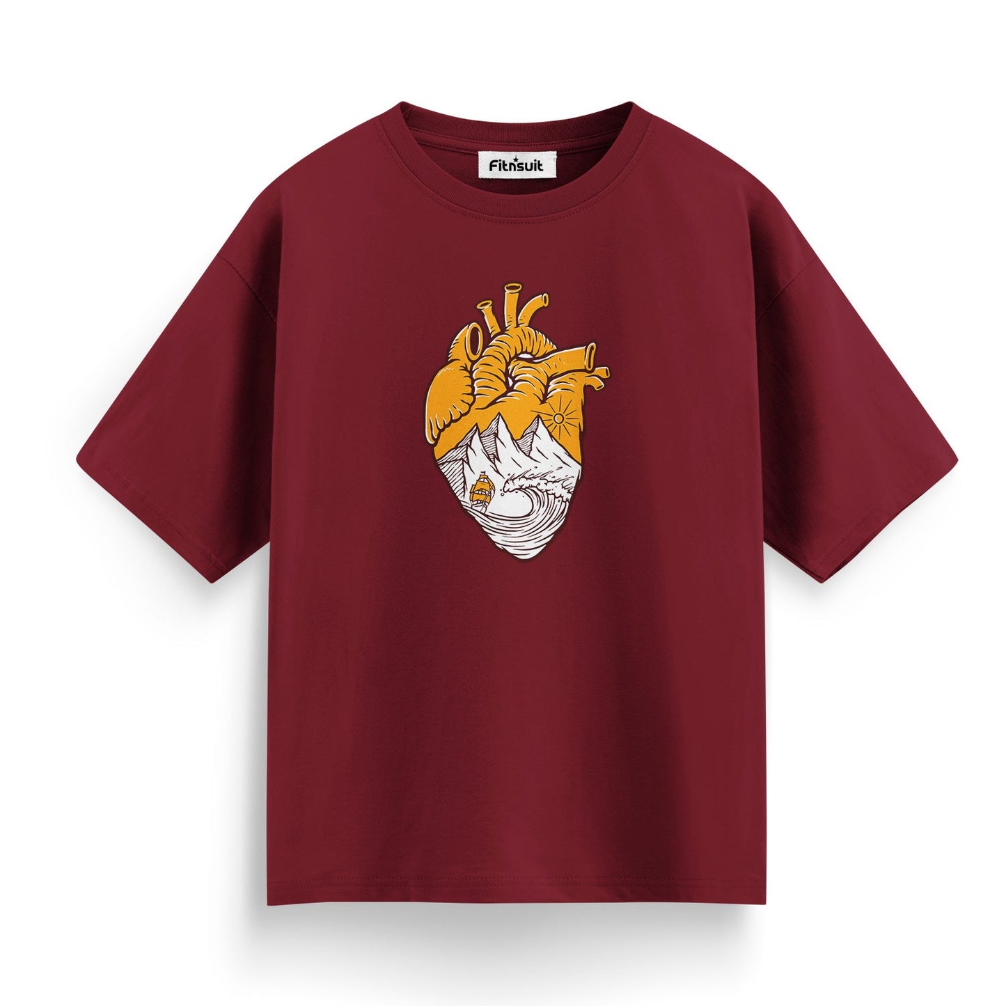 Heart with Mountains and Sunset Art T shirt for everyone