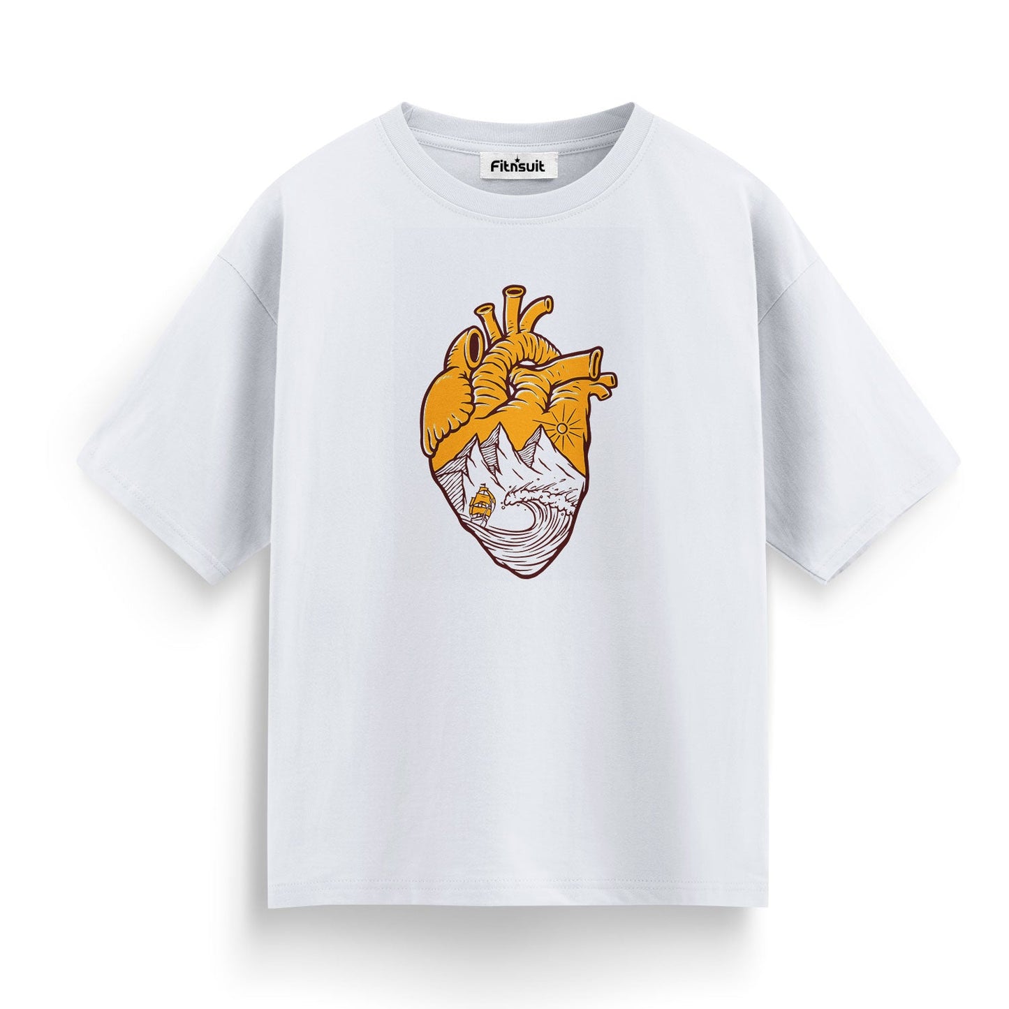 Heart with Mountains and Sunset Art T shirt for everyone