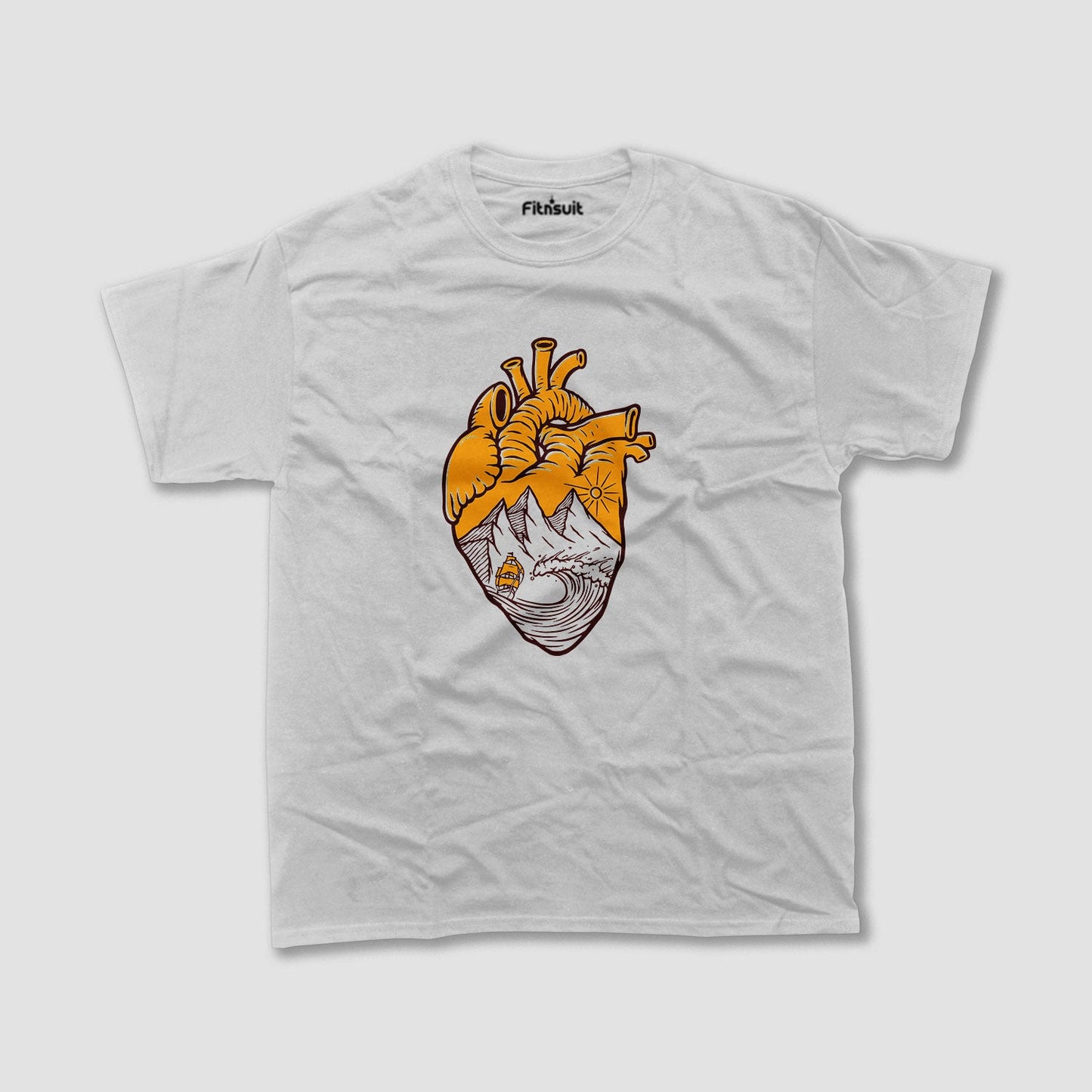 Heart with Mountains and Sunset Art T shirt for everyone
