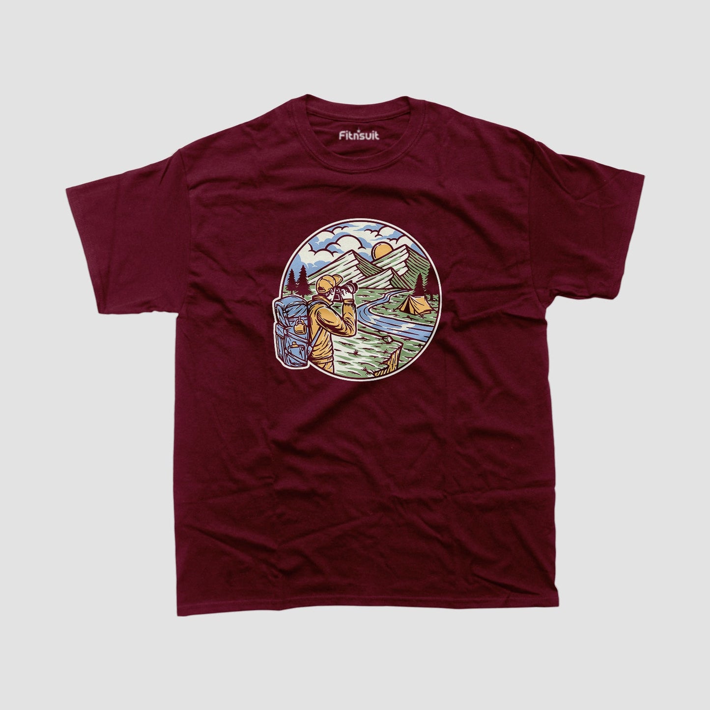 Camping and Fishing Mountain Scene T shirt for everyone
