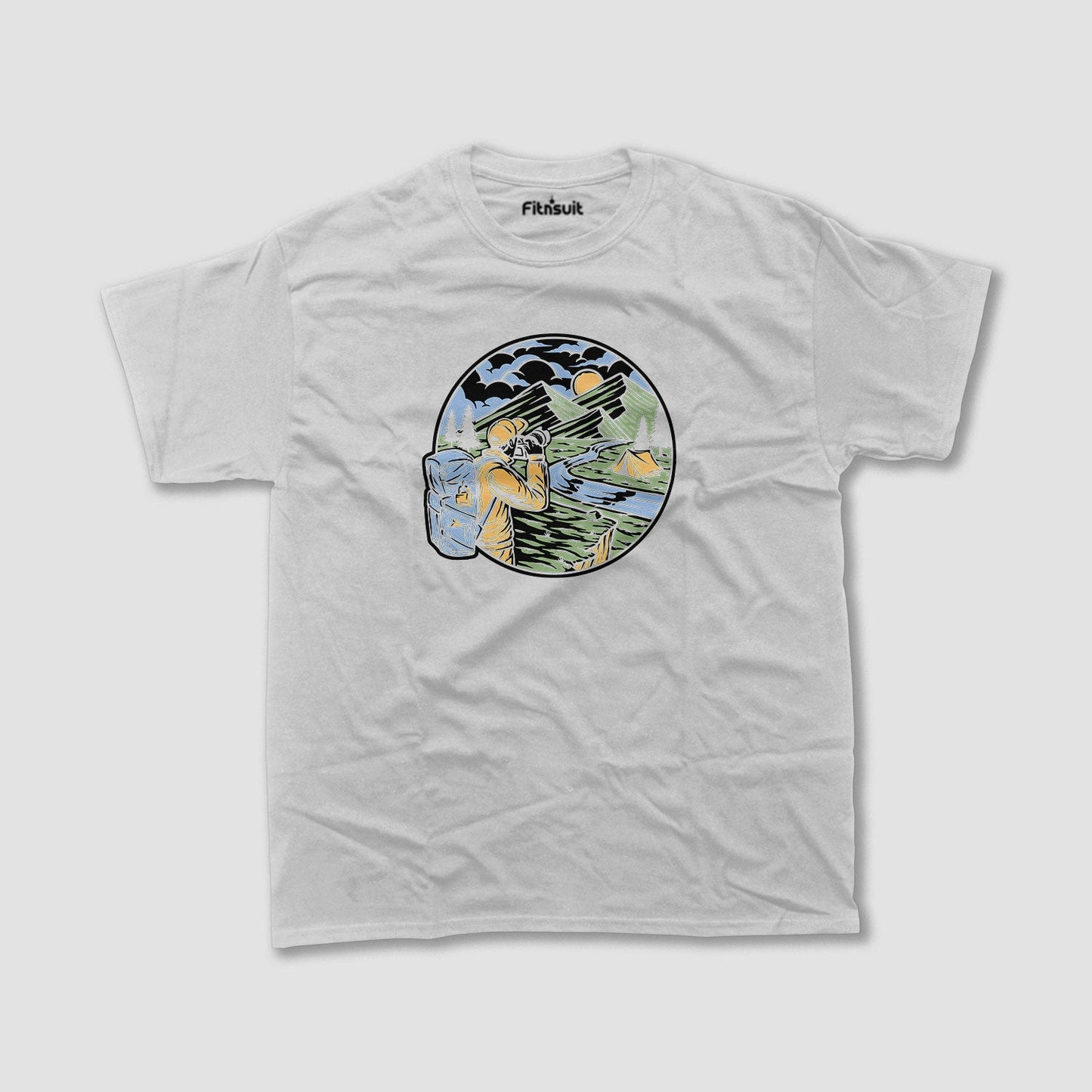Camping and Fishing Mountain Scene T shirt for everyone