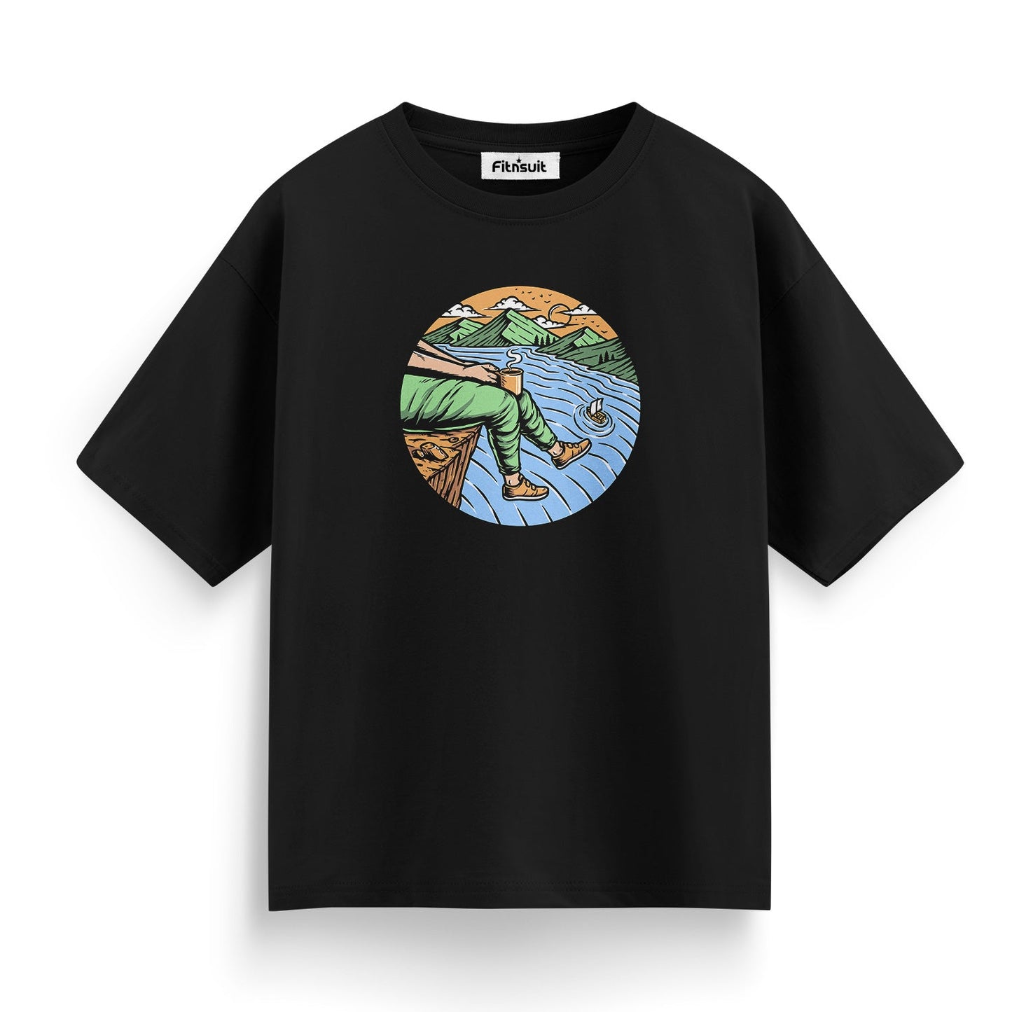 Ocean Cliffside Fishing Scene T shirt for everyone