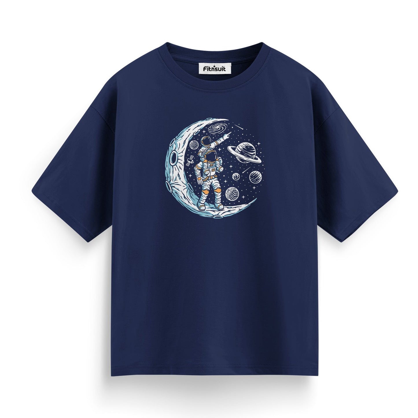 Astronaut Walking on Crescent Moon T shirt for everyone
