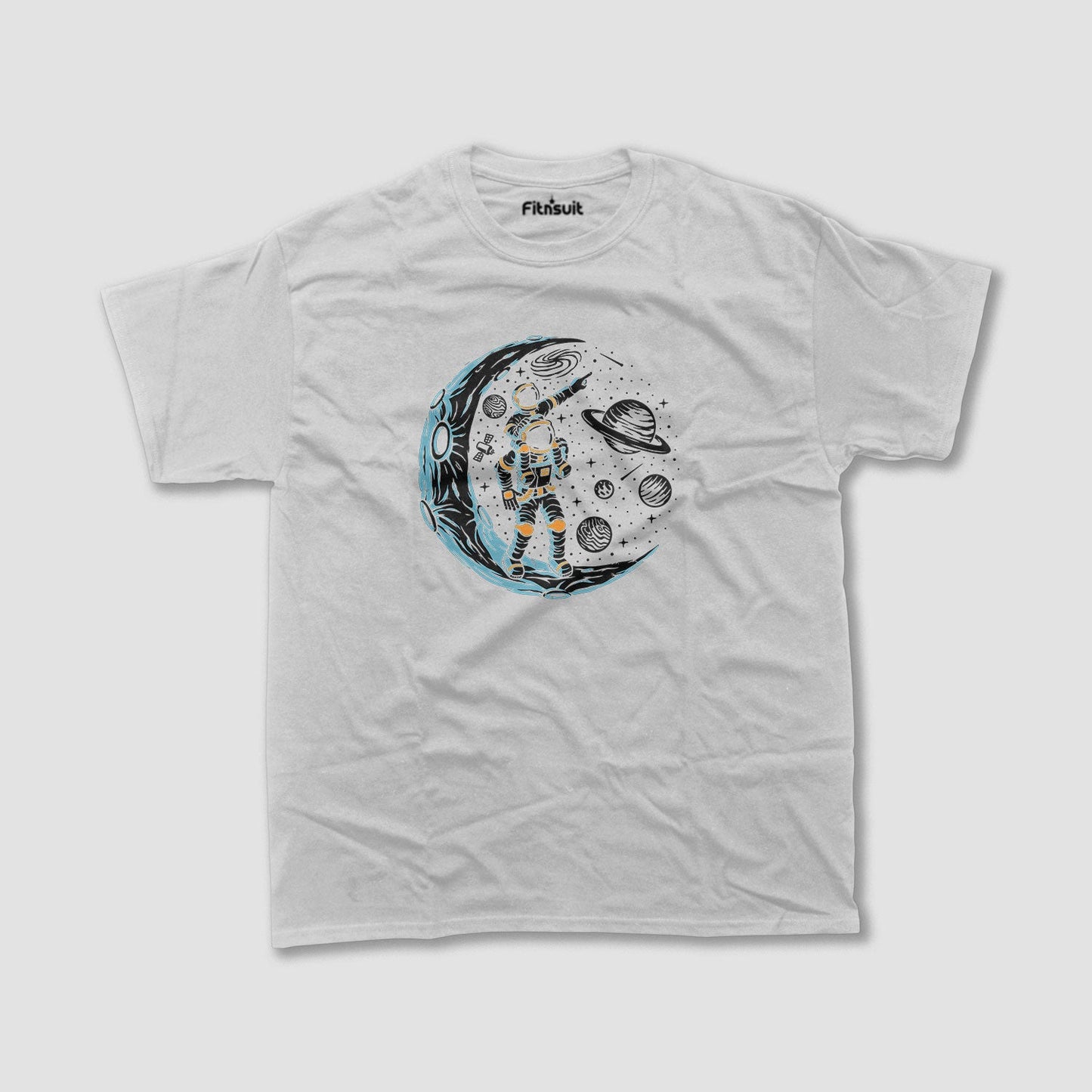 Astronaut Walking on Crescent Moon T shirt for everyone
