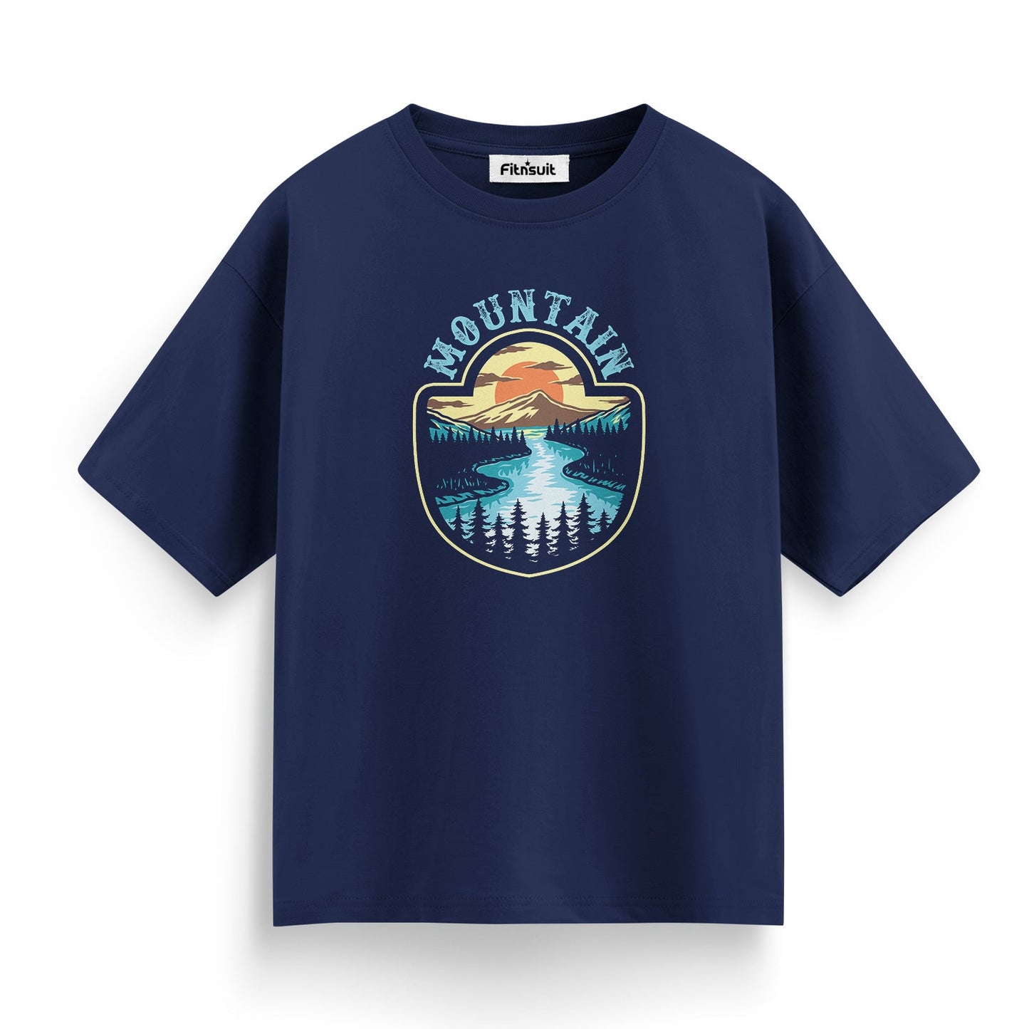 Mountain Lake Landscape Badge T shirt for everyone