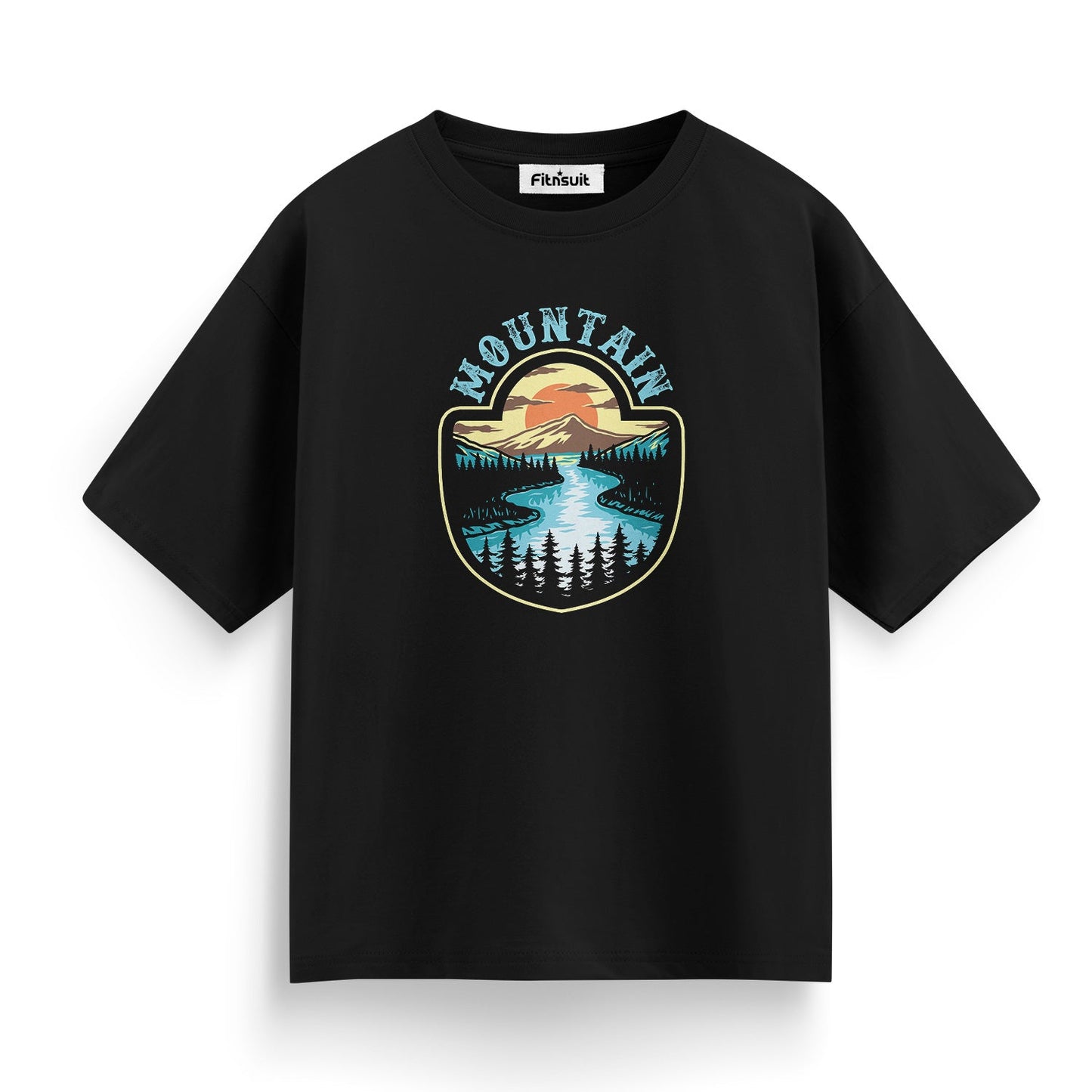 Mountain Lake Landscape Badge T shirt for everyone
