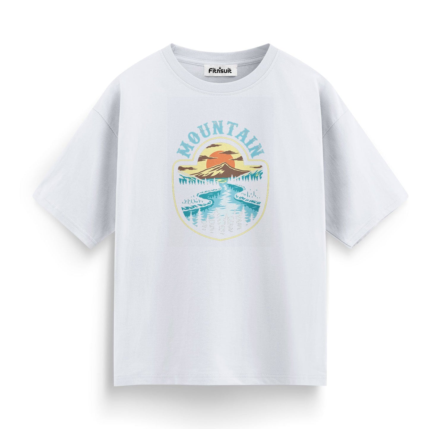 Mountain Lake Landscape Badge T shirt for everyone