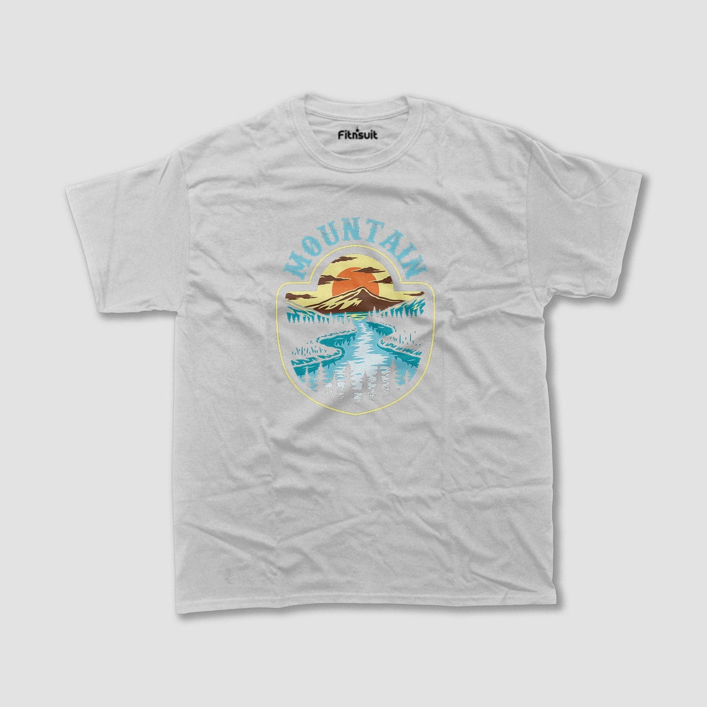 Mountain Lake Landscape Badge T shirt for everyone