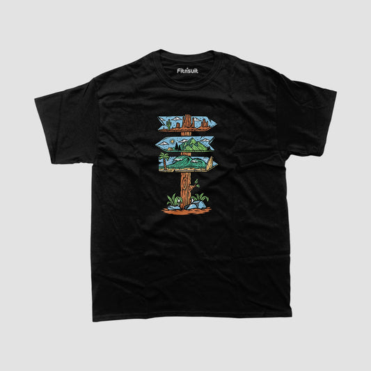 Directional Signpost Outdoor Adventure T shirt for everyone