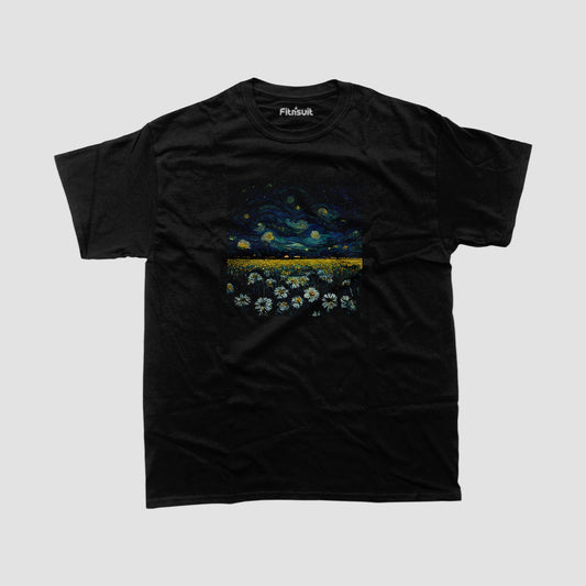 Impressionist Flowers Under Starry Sky T shirt for everyone