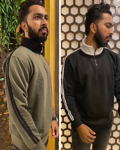 Cream and Black Stripe Premium Zipper Sweatshirt