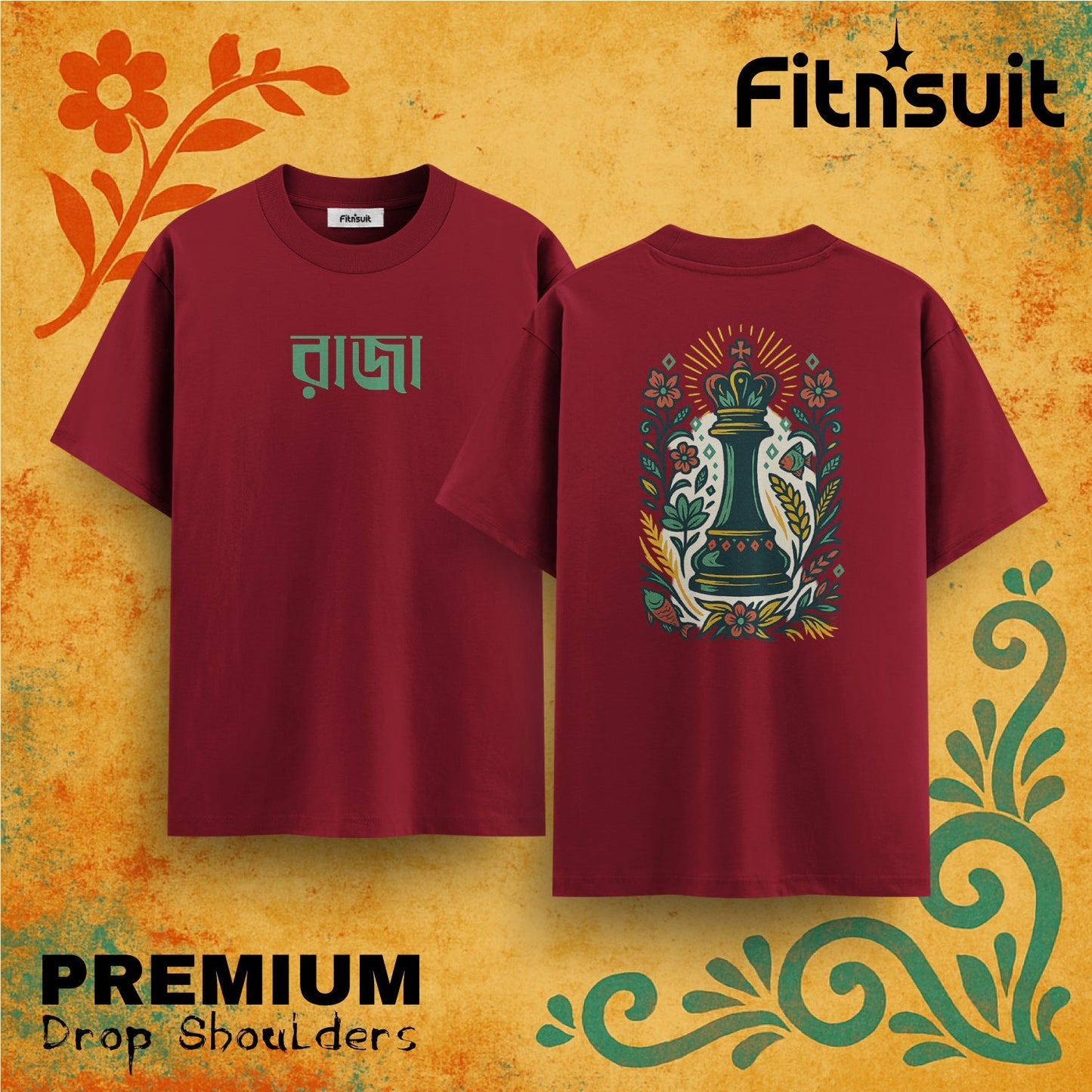 Chess King Floral Artistic  Drop Shoulder T shirt