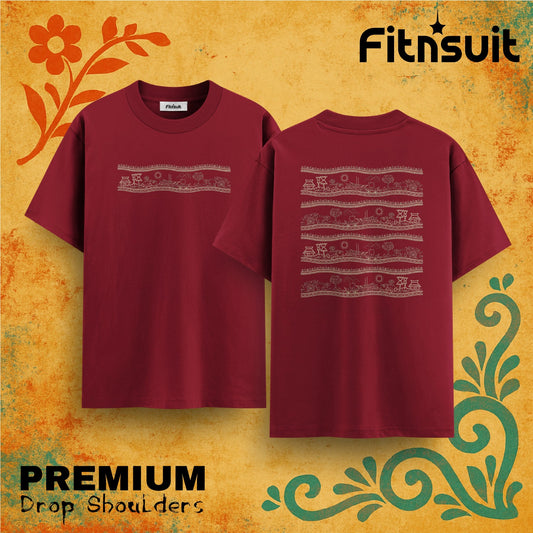 Traditional Nakshi Kantha Pattern  Drop Shoulder T shirt