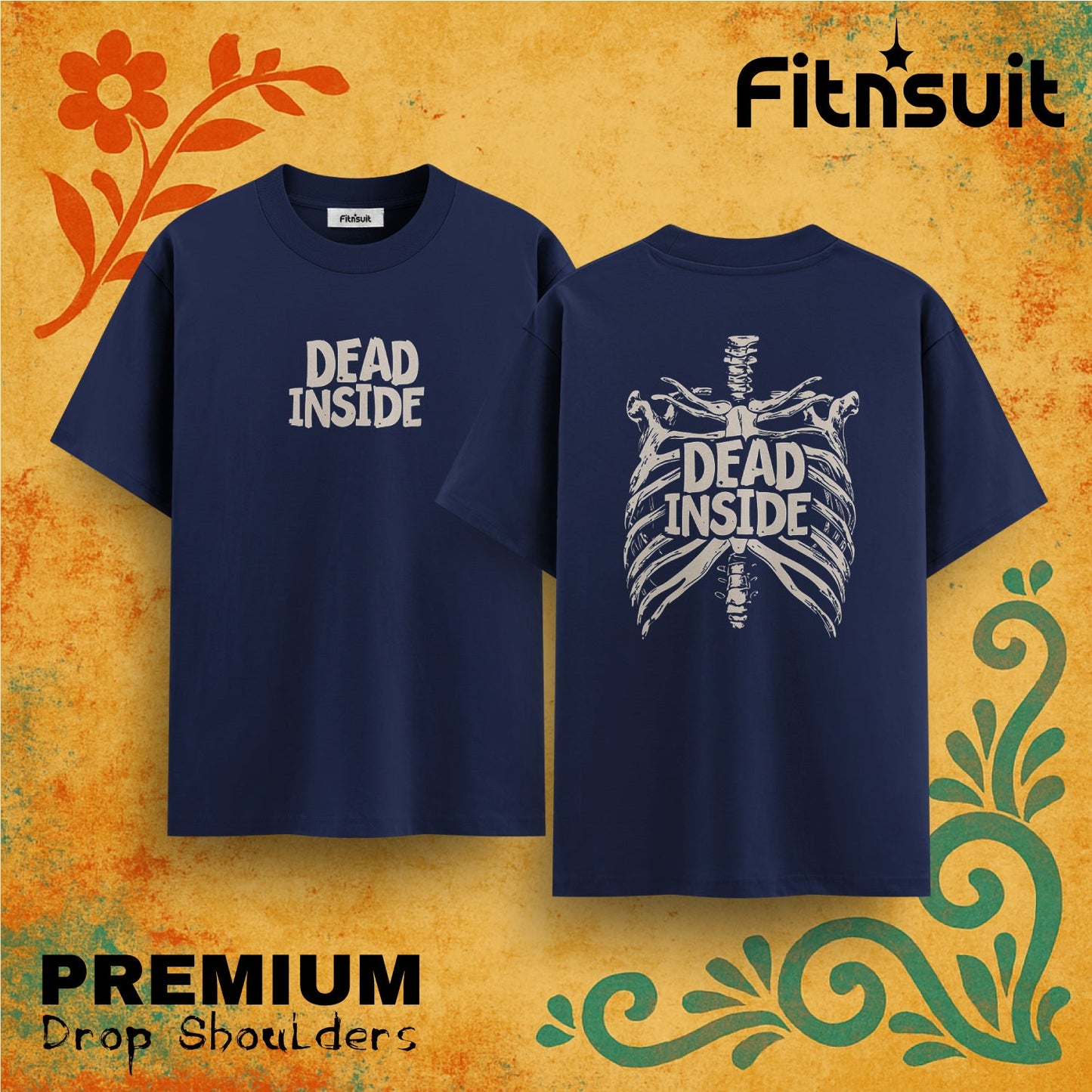Dead Inside Skeleton Ribcage Art Drop Shoulder Drop Shoulder T shirt