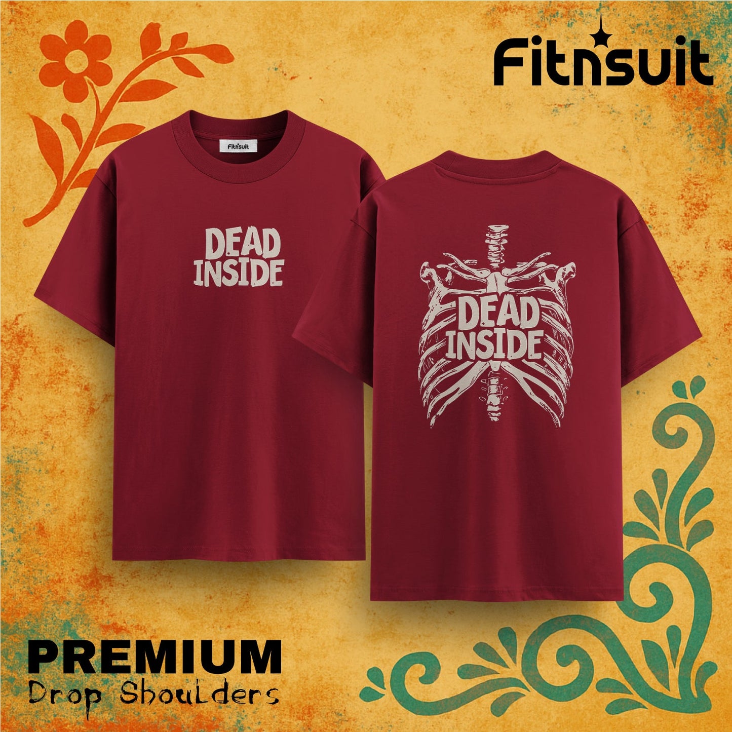 Dead Inside Skeleton Ribcage Art Drop Shoulder Drop Shoulder T shirt