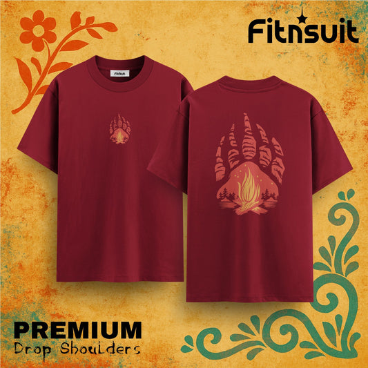 Campfire Bear Claw Silhouette Outdoor Drop Shoulder T shirt
