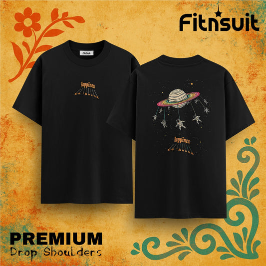 Saturn Swing Happiness Space Art Drop Shoulder T shirt