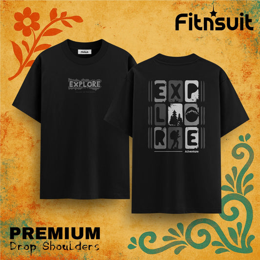Explore Adventure Icons Graphic Drop Shoulder T shirt