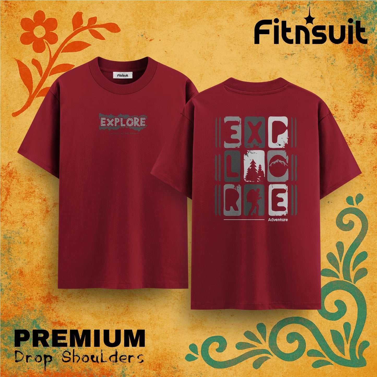 Explore Adventure Icons Graphic Drop Shoulder T shirt