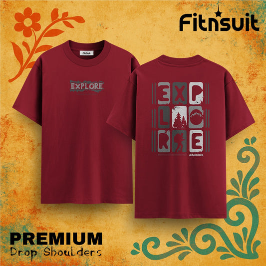 Explore Adventure Icons Graphic Drop Shoulder T shirt