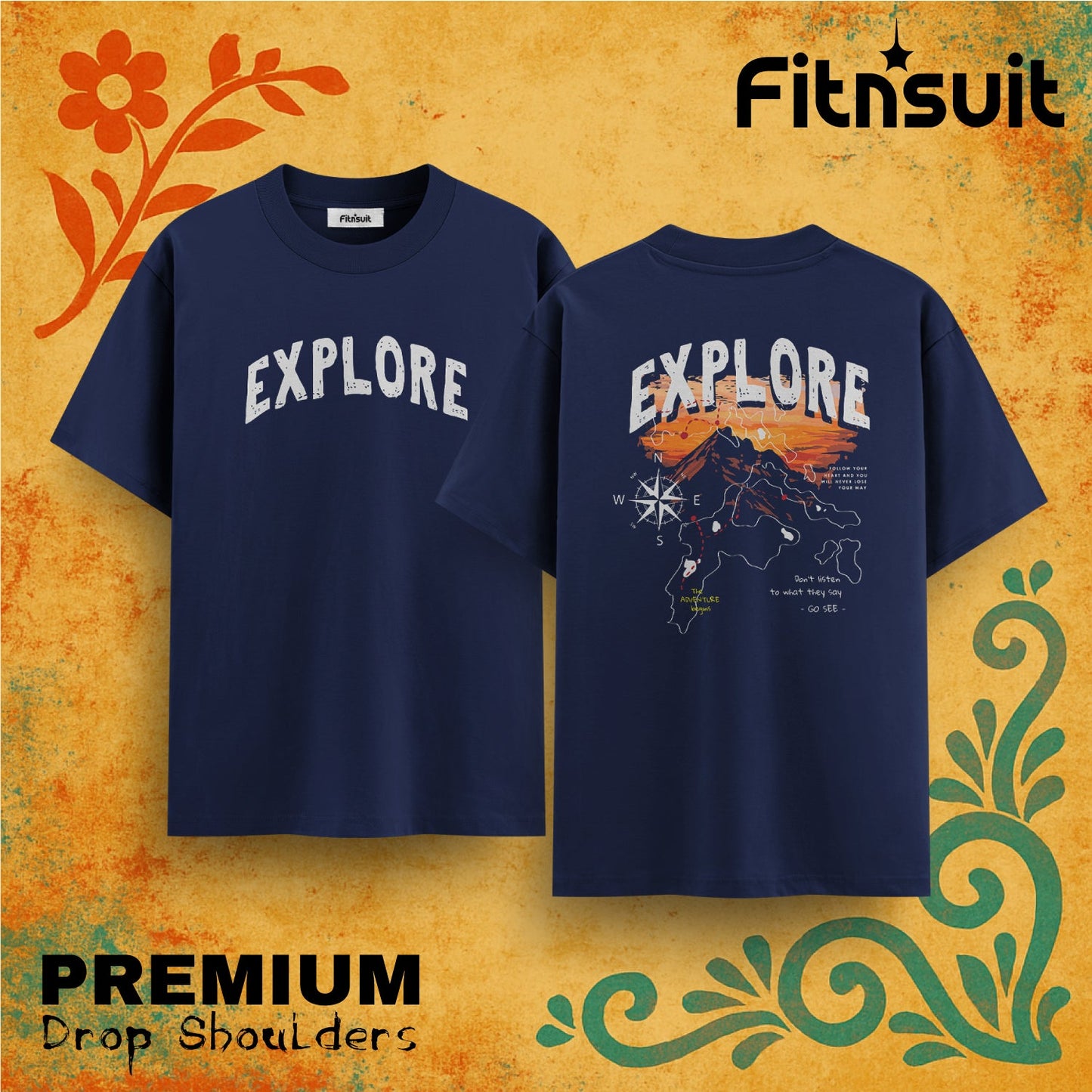 Explore Map Adventure Graphic  Drop Shoulder T shirt